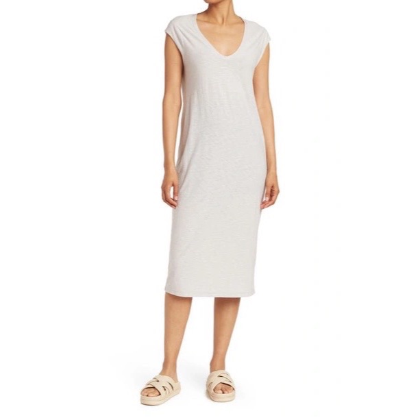 | James Perse Pearl Cap Sleeve Midi Shift Dress Size 1 |